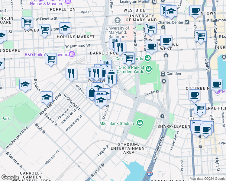 map of restaurants, bars, coffee shops, grocery stores, and more near 816 West Barre Street in Baltimore