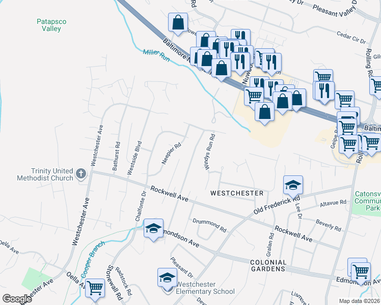 map of restaurants, bars, coffee shops, grocery stores, and more near 1916 Oak Lodge Rd in Catonsville