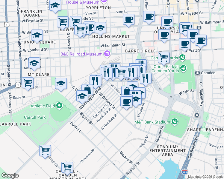 map of restaurants, bars, coffee shops, grocery stores, and more near 101 Independence Avenue Southeast in Washington