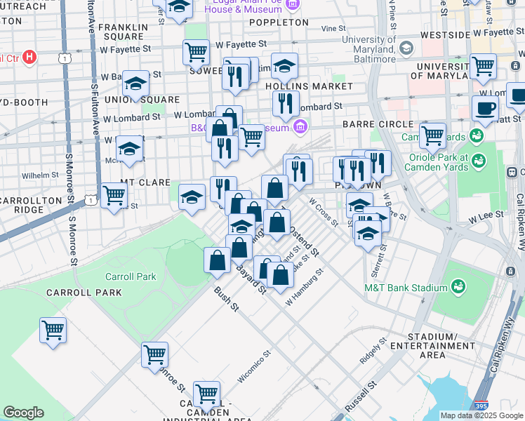 map of restaurants, bars, coffee shops, grocery stores, and more near 1214 Sargeant St in Baltimore