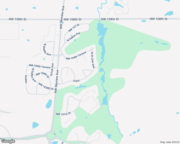 map of restaurants, bars, coffee shops, grocery stores, and more near 5805 Northwest 104th Street in Kansas City