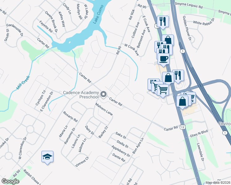 map of restaurants, bars, coffee shops, grocery stores, and more near 28 Cotswood Court in Smyrna