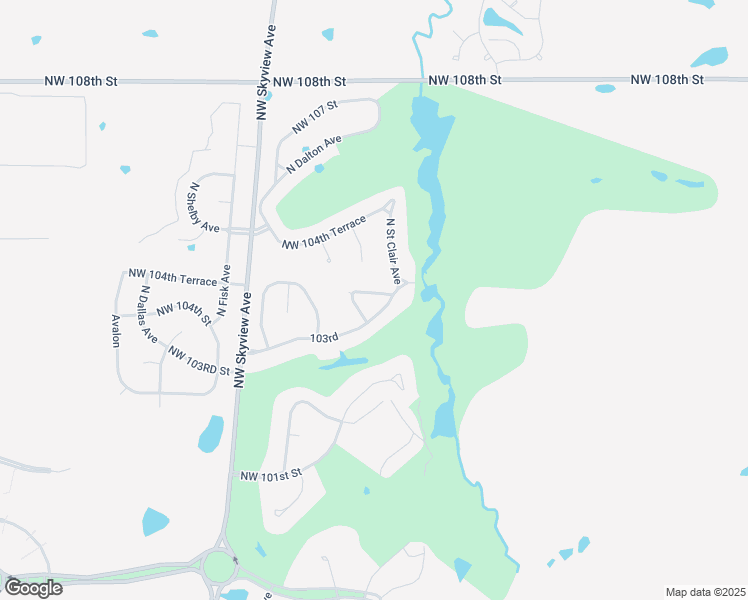 map of restaurants, bars, coffee shops, grocery stores, and more near 5805 Northwest 104th Street in Kansas City