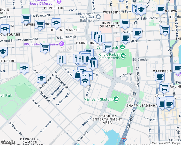 map of restaurants, bars, coffee shops, grocery stores, and more near 745 Carroll St in Baltimore