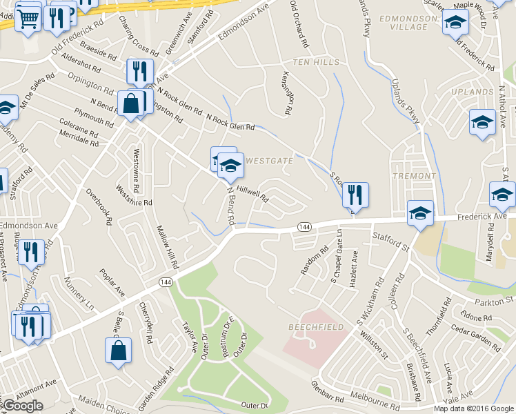 map of restaurants, bars, coffee shops, grocery stores, and more near 211 Boswell Road in Baltimore