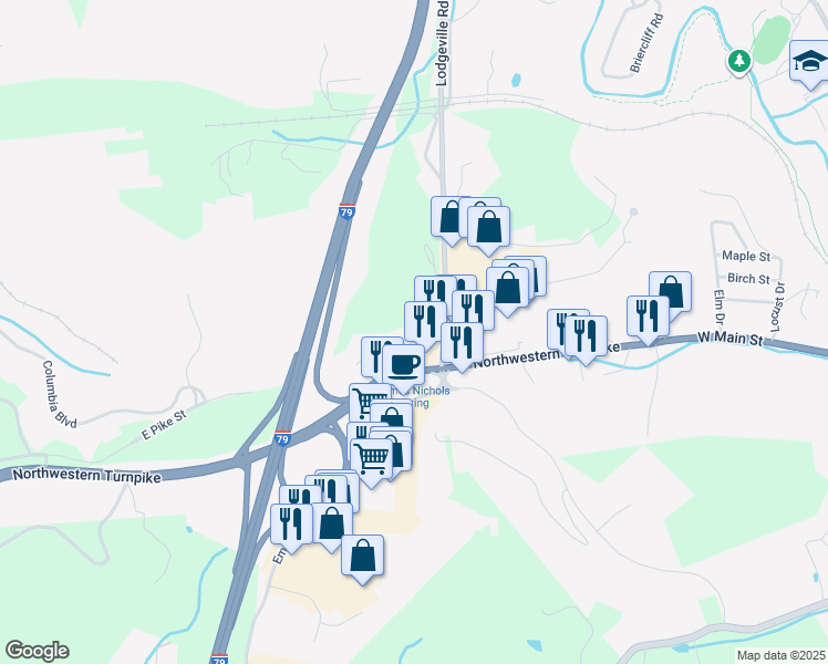 map of restaurants, bars, coffee shops, grocery stores, and more near 101 Tolley Drive in Bridgeport