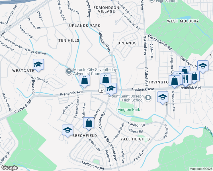 map of restaurants, bars, coffee shops, grocery stores, and more near 201 South Tremont Road in Baltimore