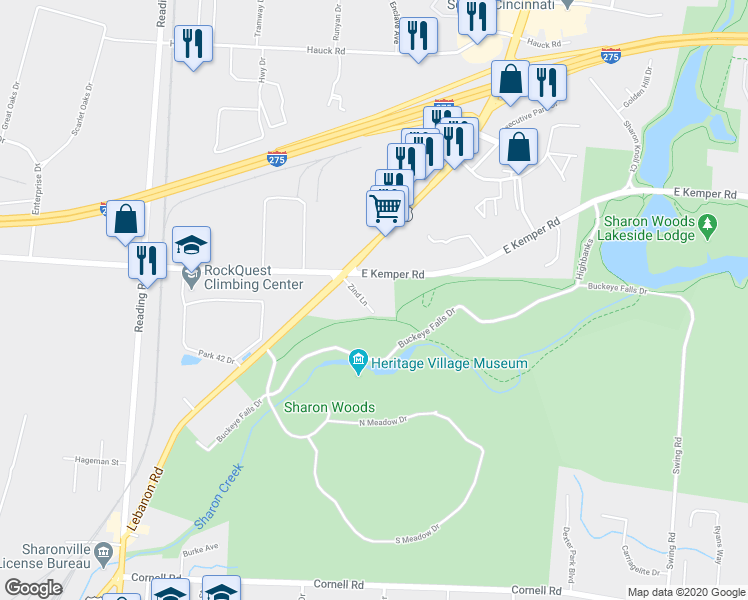 map of restaurants, bars, coffee shops, grocery stores, and more near 3756 Zind Lane in Cincinnati