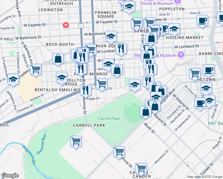 map of restaurants, bars, coffee shops, grocery stores, and more near 101 Independence Avenue Southeast in Washington