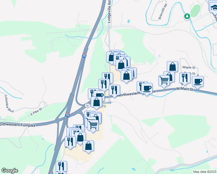 map of restaurants, bars, coffee shops, grocery stores, and more near 101 Tolley Drive in Bridgeport