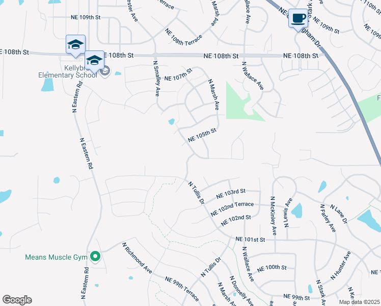 map of restaurants, bars, coffee shops, grocery stores, and more near 10436 North Potter Avenue in Kansas City