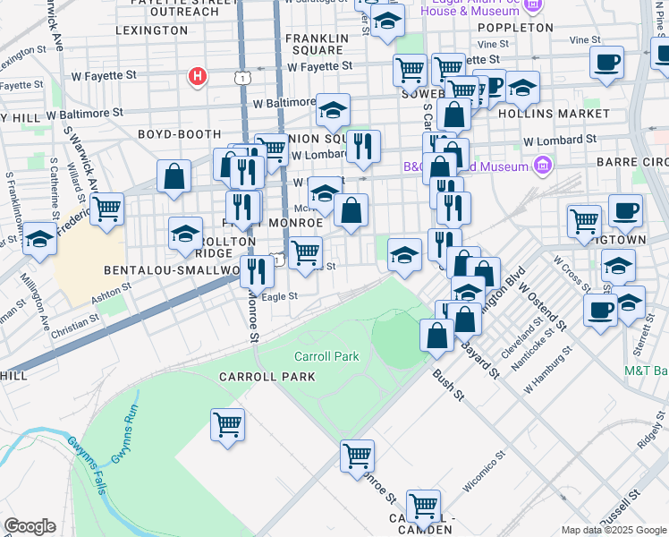 map of restaurants, bars, coffee shops, grocery stores, and more near 101 Independence Avenue Southeast in Washington