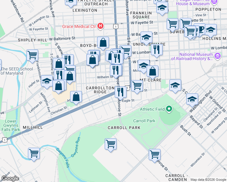 map of restaurants, bars, coffee shops, grocery stores, and more near 101 Independence Avenue Southeast in Washington