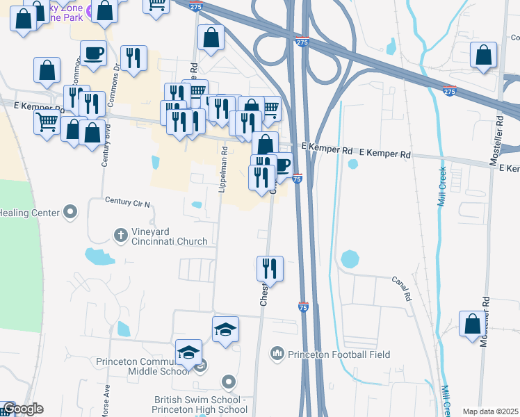 map of restaurants, bars, coffee shops, grocery stores, and more near 11473 Chester Road in Cincinnati