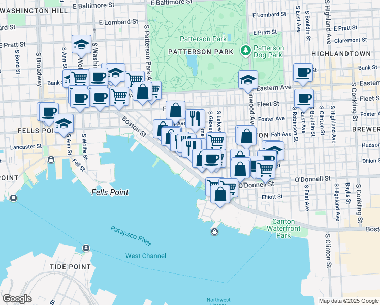 map of restaurants, bars, coffee shops, grocery stores, and more near 831 South Milton Avenue in Baltimore