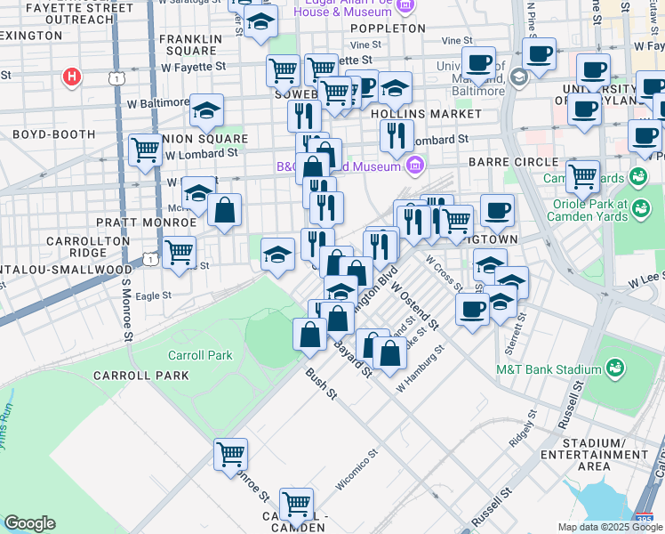map of restaurants, bars, coffee shops, grocery stores, and more near 101 Independence Avenue Southeast in Washington