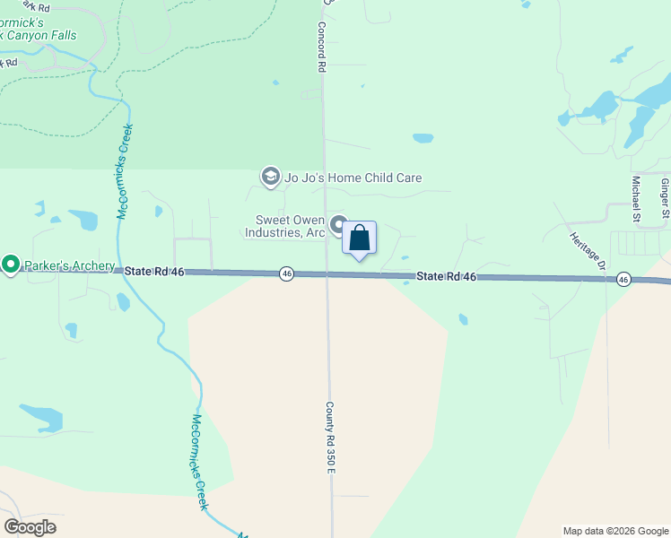 map of restaurants, bars, coffee shops, grocery stores, and more near 3583 State Road 46 in Spencer