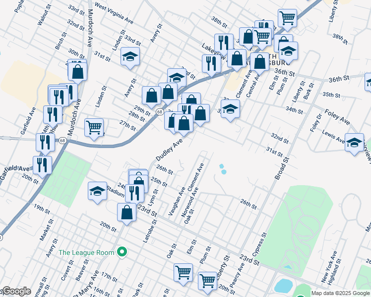 map of restaurants, bars, coffee shops, grocery stores, and more near in Parkersburg