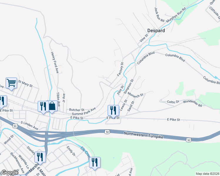 map of restaurants, bars, coffee shops, grocery stores, and more near 650 Summit Park Ave in Clarksburg