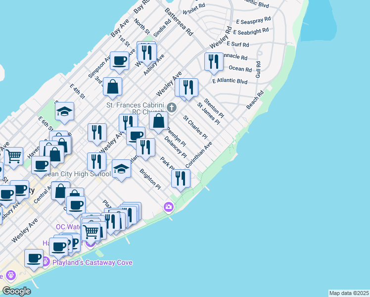 map of restaurants, bars, coffee shops, grocery stores, and more near 852 Pennlyn Place in Ocean City