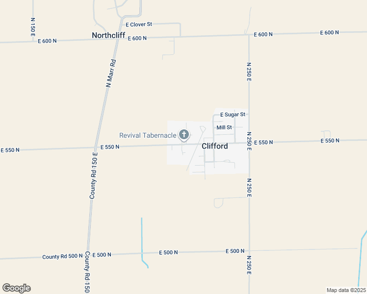 map of restaurants, bars, coffee shops, grocery stores, and more near 4481 East 550 North in Clifford