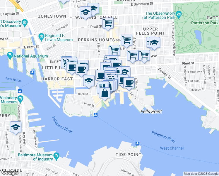 map of restaurants, bars, coffee shops, grocery stores, and more near 1632 Shakespeare Street in Baltimore