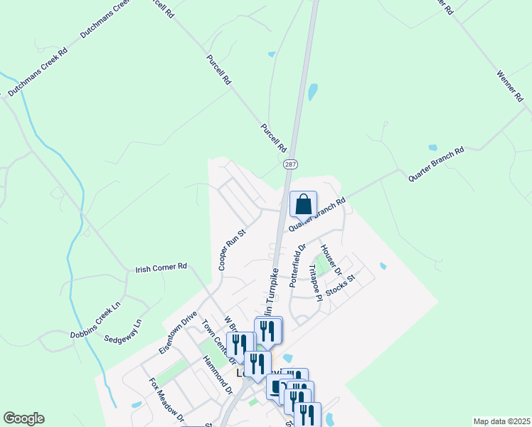 map of restaurants, bars, coffee shops, grocery stores, and more near 1 Cooper Run Street in Lovettsville