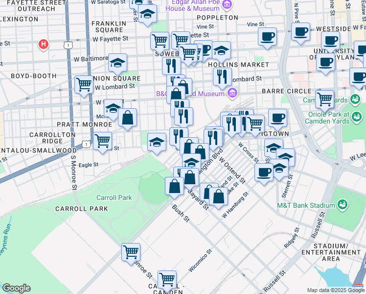 map of restaurants, bars, coffee shops, grocery stores, and more near 101 Independence Avenue Southeast in Washington
