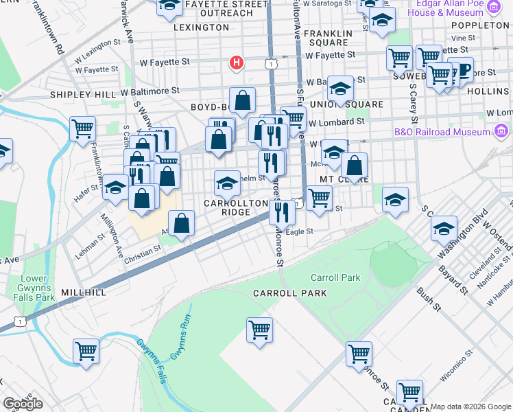 map of restaurants, bars, coffee shops, grocery stores, and more near 101 Independence Avenue Southeast in Washington