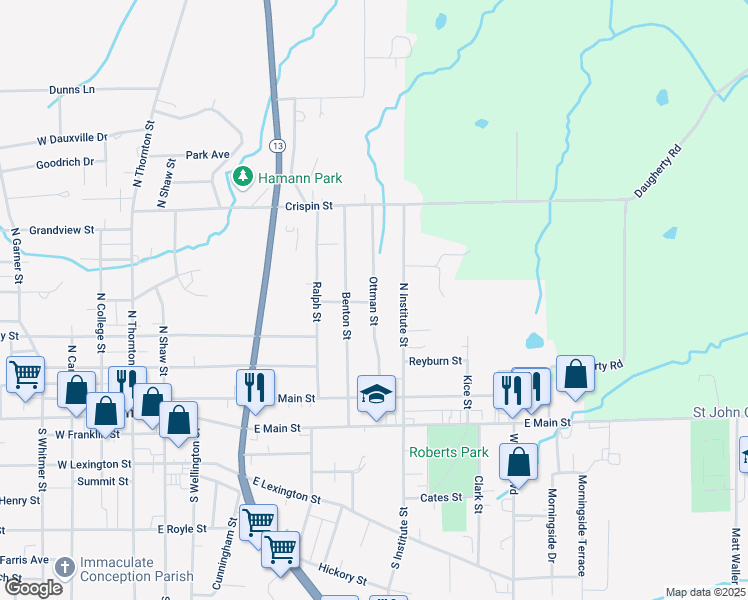 map of restaurants, bars, coffee shops, grocery stores, and more near 505 Ottman St in Richmond