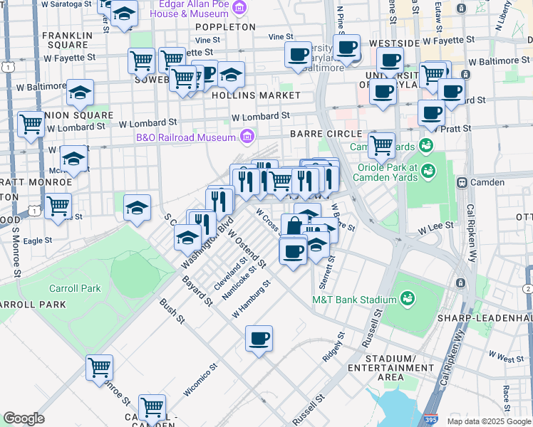 map of restaurants, bars, coffee shops, grocery stores, and more near 101 Independence Avenue Southeast in Washington