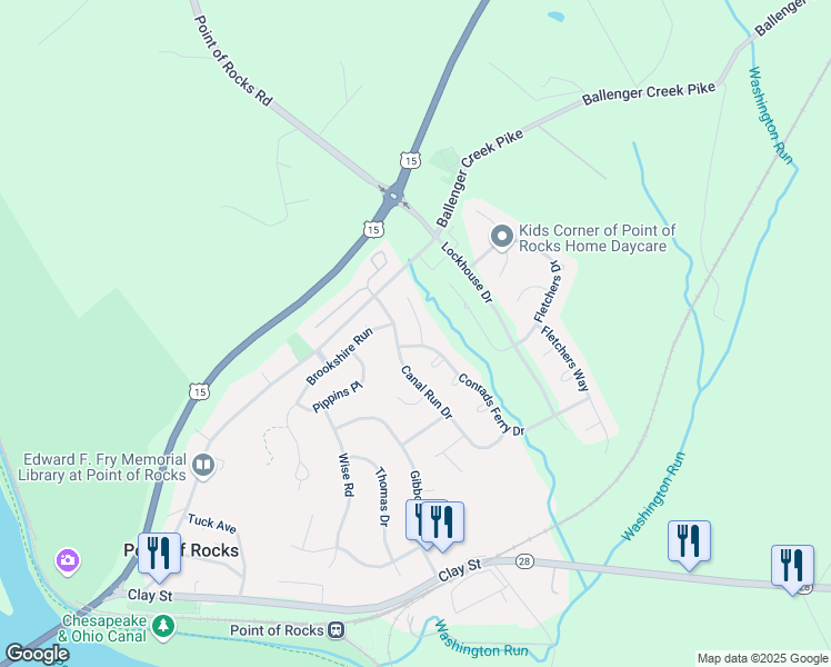map of restaurants, bars, coffee shops, grocery stores, and more near 1802 Greysens Ferry Court in Point of Rocks