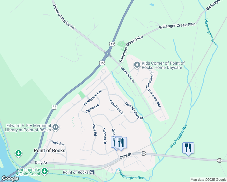 map of restaurants, bars, coffee shops, grocery stores, and more near 1802 Greysens Ferry Court in Point of Rocks