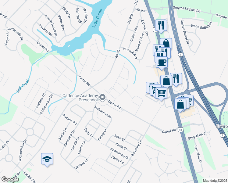 map of restaurants, bars, coffee shops, grocery stores, and more near 28 Cotswood Court in Smyrna