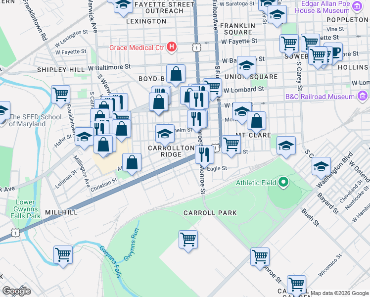 map of restaurants, bars, coffee shops, grocery stores, and more near 101 Independence Avenue Southeast in Washington