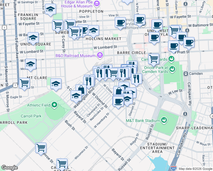 map of restaurants, bars, coffee shops, grocery stores, and more near 101 Independence Avenue Southeast in Washington