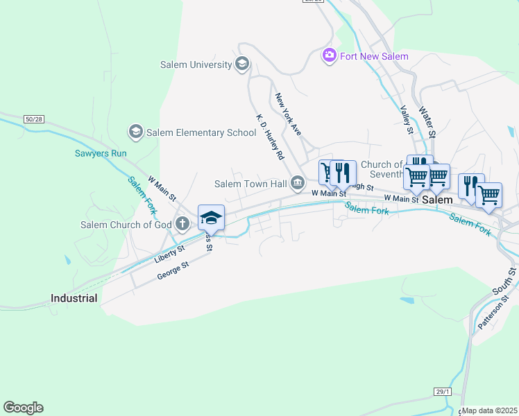 map of restaurants, bars, coffee shops, grocery stores, and more near 18 Carolina Ave in Salem