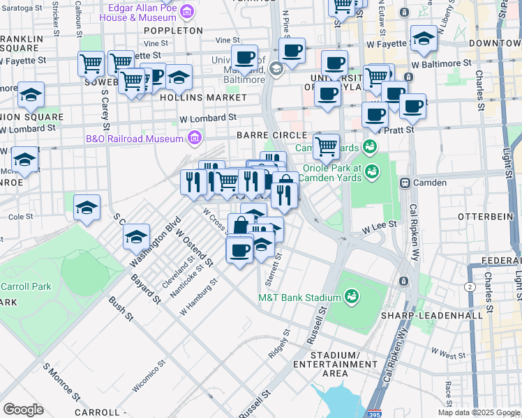 map of restaurants, bars, coffee shops, grocery stores, and more near 101 Independence Avenue Southeast in Washington