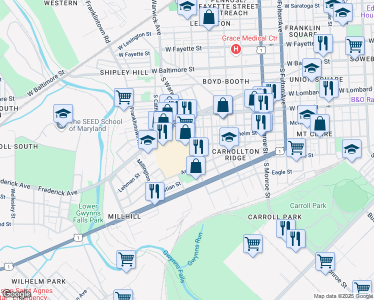 map of restaurants, bars, coffee shops, grocery stores, and more near 101 Independence Avenue Southeast in Washington
