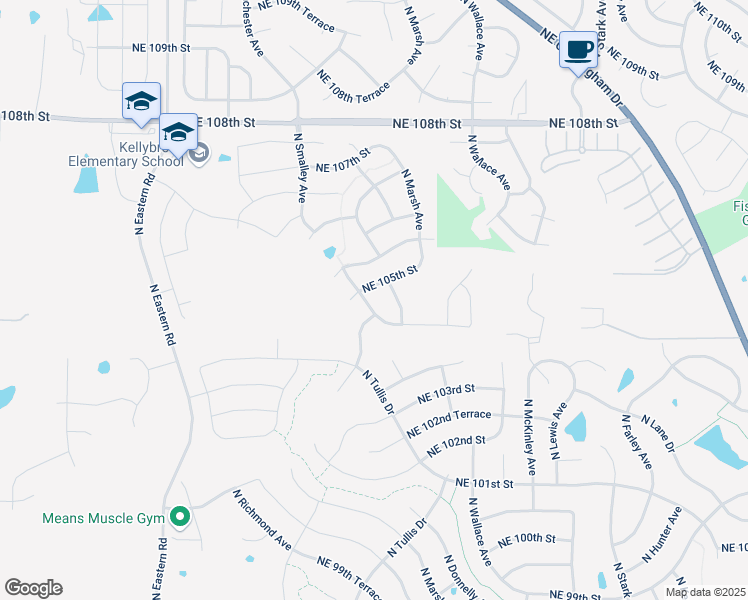 map of restaurants, bars, coffee shops, grocery stores, and more near 10436 North Potter Avenue in Kansas City