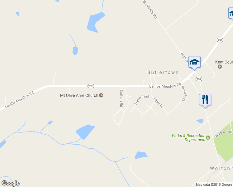 map of restaurants, bars, coffee shops, grocery stores, and more near 24887 Lambs Meadow Road in Worton