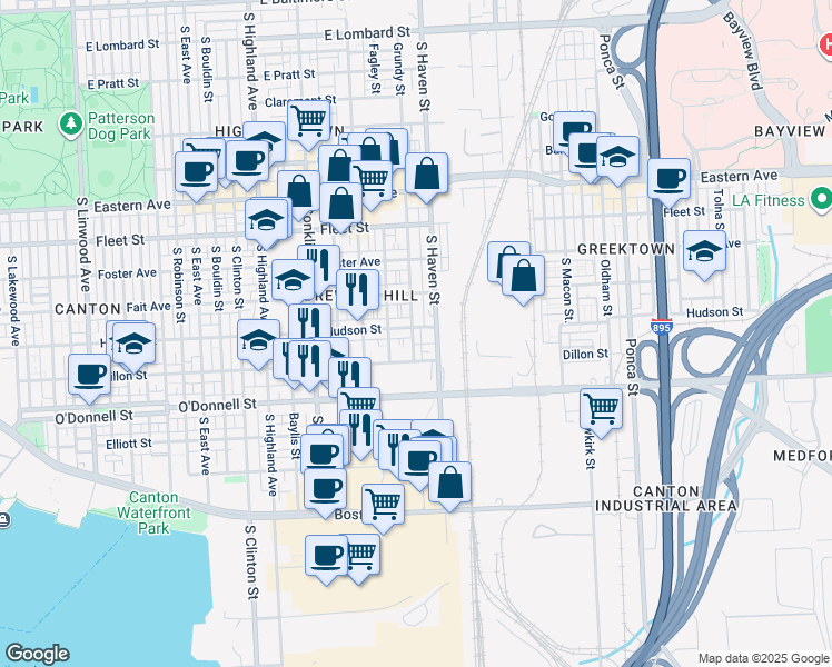 map of restaurants, bars, coffee shops, grocery stores, and more near 919 Grundy Street in Baltimore