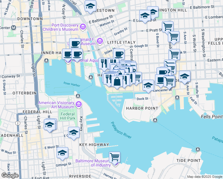 map of restaurants, bars, coffee shops, grocery stores, and more near 300 International Drive in Baltimore