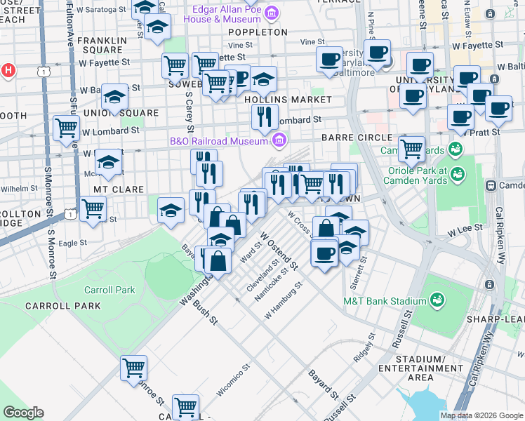 map of restaurants, bars, coffee shops, grocery stores, and more near 101 Independence Avenue Southeast in Washington