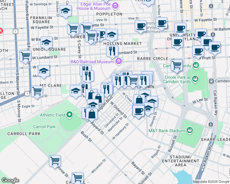 map of restaurants, bars, coffee shops, grocery stores, and more near 101 Independence Avenue Southeast in Washington