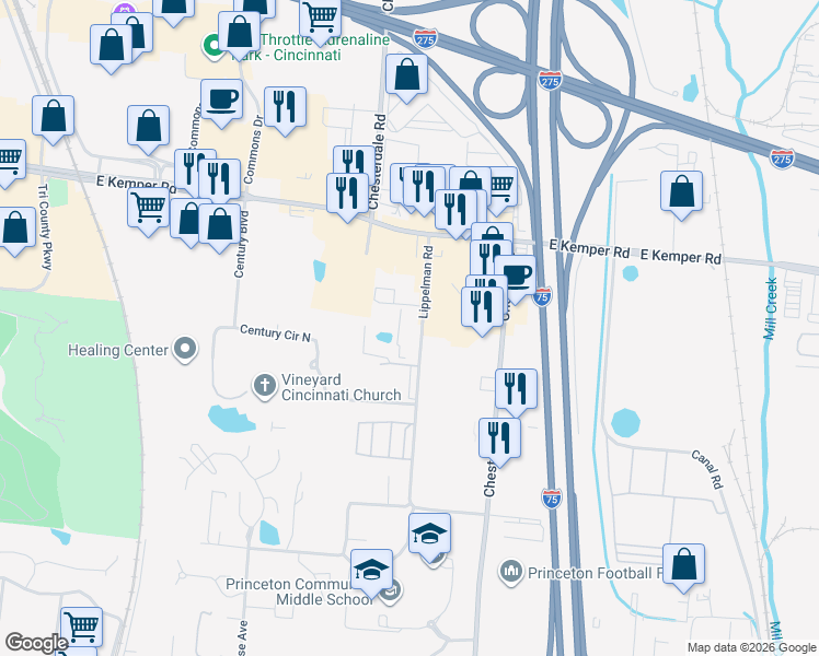 map of restaurants, bars, coffee shops, grocery stores, and more near 11441 Lippelman Road in Cincinnati