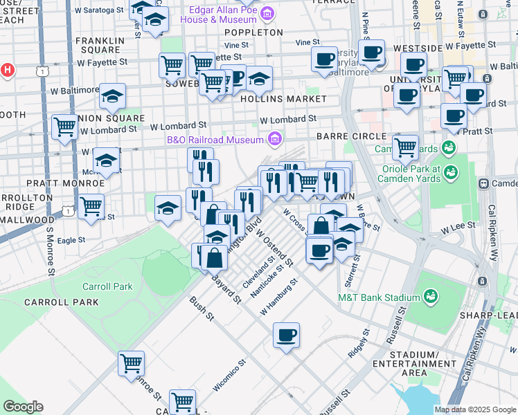 map of restaurants, bars, coffee shops, grocery stores, and more near 101 Independence Avenue Southeast in Washington