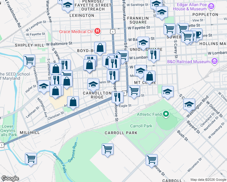 map of restaurants, bars, coffee shops, grocery stores, and more near 101 Independence Avenue Southeast in Washington