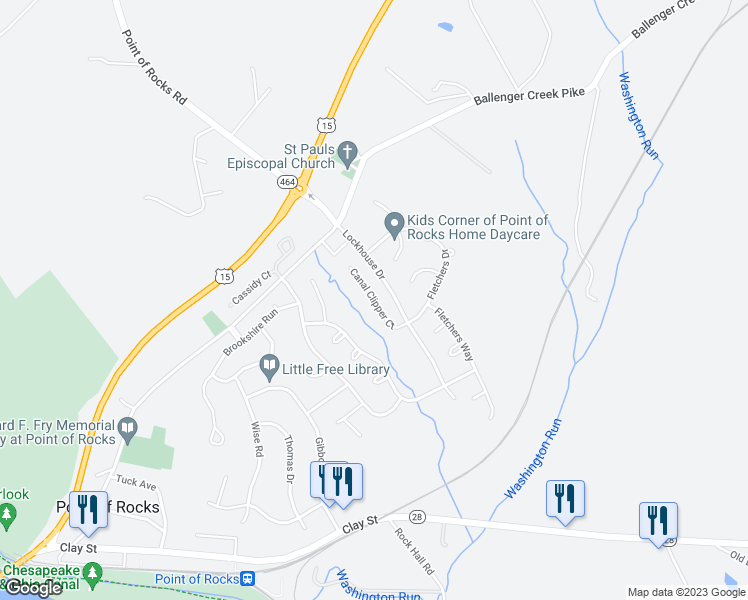 map of restaurants, bars, coffee shops, grocery stores, and more near 1714 Canal Clipper Court in Point of Rocks