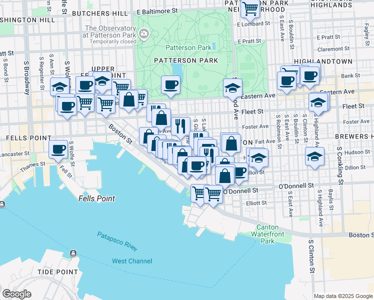 map of restaurants, bars, coffee shops, grocery stores, and more near 800 South Luzerne Avenue in Baltimore
